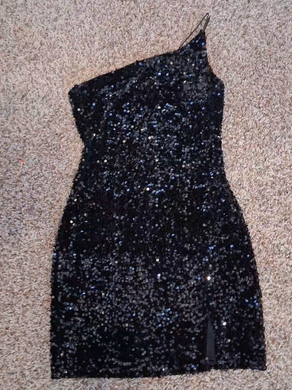 Midnight Doll Black Sequin One-Shoulder Party Dress